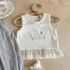 Conjunto de Verão Sem Mangas para Meninas 2026 Novo Estilo Conjunto de Duas Peças com Colete e Calça Cropped para Bebê Roupas de Verão para Bebês