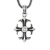 Pingente Atacado em Prata de Lei 925 Estilo Punk Flor de Íris Cravejada com Diamante Pingente de Cruz Prata Tailandesa Joias Retrô Envelhecidas