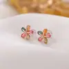 Yilu Color Plata Turmalina Plata de Ley S925 Chapado en Oro Rosa Forma de Gota de Flor Facetada Incrustaciones Pendientes Al por Mayor