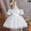 Novo vestido de comércio exterior para bebê de um ano, vestido princesa de renda com mangas bufantes, vestido branco de batismo para celebração de cem dias