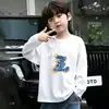 Camiseta de Manga Larga con Cuello Redondo de Dibujos Animados para Niño, Primavera y Otoño, para Niños Mayores, 100% Algodón Puro, Ropa Transpirable para Niños