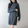 Nuevo Vestido de Punto de Lana 100% Lana Cuello Semi Alto Invierno Otoño para Mujer Suelto de Longitud Media Petite Capa Base de Lana