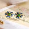 Aretes de Plata Esterlina S925 Chapados en Oro con Esmalte Aretes Exquisitos Girasol Retro Personalidad Irregular Moda Cabello de Mujer
