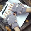 Guantes de Invierno para Mujer Estilo Coreano Estudiante Versátiles Lindos Dibujos Animados de Tela de Terciopelo de Medio Dedo para Escribir Cálidos de Felpa Engrosados