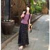 Camiseta Morada de Un Hombro y Manga Corta Top Elegante Verano para Mujer Nuevo Falda Floral Dulce Traje Gentil