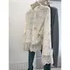 Top casual holgado de longitud media para talla grande, adelgazante 150 kg Talla grande de longitud media estilo coreano otoño e invierno blusa de encaje