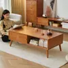 Combinação de Mesa de Centro com Gabinete de TV em Madeira Maciça para Apartamento Pequeno Doméstico Armário de Armazenamento Moderno Simples Armário de Chão Sala de Estar Armário Alto