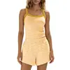 Conjunto de dos piezas de verano 2026 a rayas con tirantes y shorts, transfronterizo europeo y americano para mujer, ropa casual para el hogar, adecuado para usar al aire libre, estilo vacacional