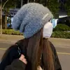 Sombrero de Lana Grueso para Circunferencia de Cabeza Grande para Mujer Otoño e Invierno Holgado Cálido de Pila Sombrero para el Frío Cara Grande Pequeña Sombrero Tejido con Protección para las Orejas