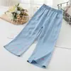 Calças Antimosquito Femininas Verão Finas Jeans Seda Gelada Meninas Pequenas e Médias Casuais Imitação de Jeans Boca de Sino Calças de Roupa Externa