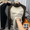 Camiseta Feminina com Bordado de Gola Alta e Lixamento Niche Estilo Preguiçoso 2024 Outono e Inverno Novo Top Solto Redutor de Idade BF