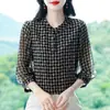Camisa de Gasa Estampada de Siete Mangas a la Moda para Mujer, Nuevo Estilo de Verano Versátil Temperamento Top Pequeño Casual Chic Top para Madre