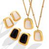 Pendientes y collar sencillos y modernos de estilo japonés y coreano con diseño geométrico alto, trapezoidales, de ópalo blanco y negro, versátiles y de verano.