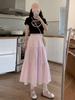 Vestido Largo de Tres Capas a Cuadros Estilo Fresco para Mujer Verano Estilo Dulce Combinable Elegante Ajustado Línea A Paraguas Empalme Vestido Pastel