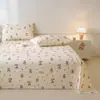 Modelo nuevo 2026 sábana de cama de algodón grueso pieza única 100% algodón puro funda de almohada de lino engrosada juego de tres piezas tapete de enfriamiento de verano