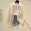2026 Nueva Ropa de Abrigo para Mujer, Chaqueta Fina de Verano, Cardigan Camisa de Gasa Suelto Versátil Estilo Coreano de Manga Larga