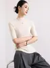 Suéter de Lana sin Costuras de Cinco Cuartos para Mujer, Cuello Semi-Alto, Patrón de Espiga, Top de Manga Media, Corte Ajustado, Nuevo para Verano