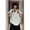 Camiseta Masculina de Verão Color-Blocking Estilo Americano, Manga Curta, Gola Alta, Cleanfit, Ombro Regular Retro Americano, Manga Curta