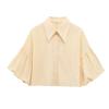 Camisa Corta de Popelina con Manga Abullonada para Mujer Diseño Nuevo Estilo Francés Combinable Moda Casual Manga Media Camisa Cárdigan