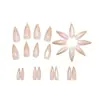 Uñas Postizas Ojo de Gato Rosa Nude Dorado Transfronterizas, Uñas Largas Forma Almendra con Diseño de Línea Dorada Francesa de Alta Gama, Uñas Terminadas Arte de Uñas al por Mayor