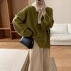 Tricô Pulôver Kaning Estilo Coreano Estilo Preguiçoso Gola Redonda Grande para Mulheres Design Solto Cor Lisa Tricô Versátil