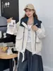 Jaqueta casual com capuz color block de alta qualidade para mulheres, 26 novos estilos primavera/outono, corte solto para figuras petites, jaqueta que rejuvenesce para o início do outono