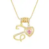 Tk Popular Cobre Micro-Incustado Zircônia Coração Rosa Pingente de Três Peças Corrente para Clavícula Elegante Versátil Colar com Letra Joia