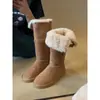 Primer Encuentro Ji Felpa Botas de Piel Engrosada Uso Bidireccional Botas de Media Caña Retro Adelgazantes Cálidas Botas de Nieve para Mujer Suela Gruesa Botas Largas