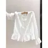 Blusa de Encaje Hueco con Cuello en V Otoño 2026 Camisa de Manga Larga con Volantes para Mujer