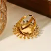 Anillo Abierto de Girasol en Oro de 18K Acero Inoxidable Joyería Transfronteriza Ins para Mujer, Joyería de Mano que No se Desvanece, Anillo Versátil de Acero de Titanio