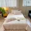Capa de cama matelassada de algodão puro de cor sólida com babados para mãe e bebê, capa de edredom de algodão puro, fronha, capa de cama matelassada
