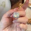 Anel com Ágata Natural Incrustada, Anel Feminino de Calcedônia Estilo Novo, Anel Grande Estilo Chinês Novo Cor de Ovo de Pombo, Presente para Melhor Amiga ou Mãe