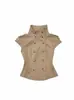 Chaleco tipo gabardina de doble botonadura con cuello alto para mujer con charreteras, ceñidor en la cintura, estilo corto, estilo workwear, prenda exterior adelgazante
