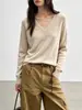Suéter de Lana Sencillo y Cálido Estilo Francés de Lana 100% para Mujer, Color Sólido Otoño e Invierno, Suéter Básico de Punto Suave y Delicado de Manga Larga