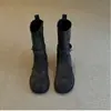 Estilo suave~Botas Martin de cano médio com fivela color block cor damasco suave para mulheres, botas de moda versáteis em camurça com bico redondo e salto baixo