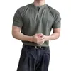 Venta Caliente Transfronteriza Europea Tallas Grandes Cuello Henley Manga Corta Hombre Lujo Corte Delgado Británico Negocios Seda de Hielo Camiseta Fábrica al por Mayor