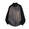 Suéter de Tricô Inverno 2026 Novo Estilo Color-Block Manga Raglan Patchwork Vintage Contraste Jacquard Gola Alta Meio Zíper