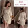 Camisón de satén con encaje, volantes sexy fruncidos y almohadillas en el pecho, con cordones, bata, conjunto para el hogar para mujer W4840