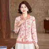 Ropa para mujeres de mediana edad y mayores colección otoño 2026 blusa estampada manga larga cuello camisero elegante talla extra ropa de madre camisa base camiseta