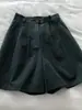 Pantalones Cortos de Algodón Lino Vintage Estilo Japonés para Mujer Verano Cintura Alta Pequeños Delgados Lino Pierna Ancha Casual Forma A Pantalones Cinco Puntos