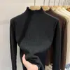 Suéter de Tricô com Borda Babada Gola Alta Camiseta Base para Mulheres Outono e Inverno Branco Suéter Base Mulheres Primavera e Outono Novo Top