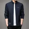 Nova Jaqueta Masculina com Gola Alta para Outono, com Zíper, Cor Sólida, Roupa Masculina, Para Meia-Idade, Bolsos Reais, Casaco Casual de Negócios