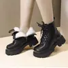 Botas de tornozelo femininas, nova coleção outono/inverno 2026, design justo, estilo britânico, zíper lateral, forradas com fleece para aquecimento, botas de algodão com sola grossa, botas Martin