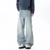 Pantalones vaqueros de estilo americano, lavados y desgastados, con estampado de bambú, para hombre, de otoño, rectos, holgados, de pierna ancha, casuales