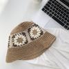 Sombrero de Paja de Ganchillo con Diseño de Flores Pastorales para Mujer, Sombrero de Sol de Verano para Playa, Protector Solar, Sombrero de Sol Calado Transpirable, Sombrero de Pescador