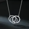 Colar Pingente de Prata Esterlina S925 Simples Círculo de Diamante Colar de Três Anéis Interligados Corrente Clavicular Ins Transfronteiriça Europeia e Americana para Mulheres