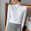 Camisa Básica para Mujer Otoño e Invierno Estilo Occidental 2021 Nuevo Terciopelo Negro Cuello Semi Alto Manga Larga Blanco Top Versátil