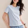 Camiseta Branca de Manga Curta com Gola Redonda para Mulheres, Algodão de Fibra Longa 80% Algodão Mercerizado, Coleção Primavera/Verão 2026, Estilo Básico de Alta Qualidade, Caimento Regular nos Ombros