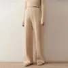 Pantalones de Cachemir Anchos de Pierna para Mujer Ropa Exterior de Invierno 2026 de Punto Holgados y Fluidos de Cintura Alta Casual de Pierna Recta