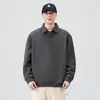 Sudadera Nueva para Hombre Primavera y Otoño Cuello Solapa 420g Patchwork Color Sólido Retro Japonés Moderna Holgada Camisa Base
